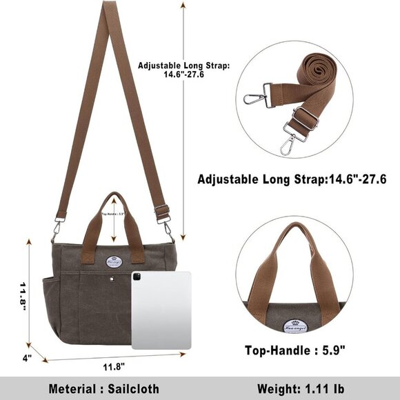 Eco-Friendly Grey Canvas Tote for Women - Lightweight Crossbody and Work Bag - Picture 2 of 8